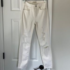 Madewell white skinny jeans with rips
